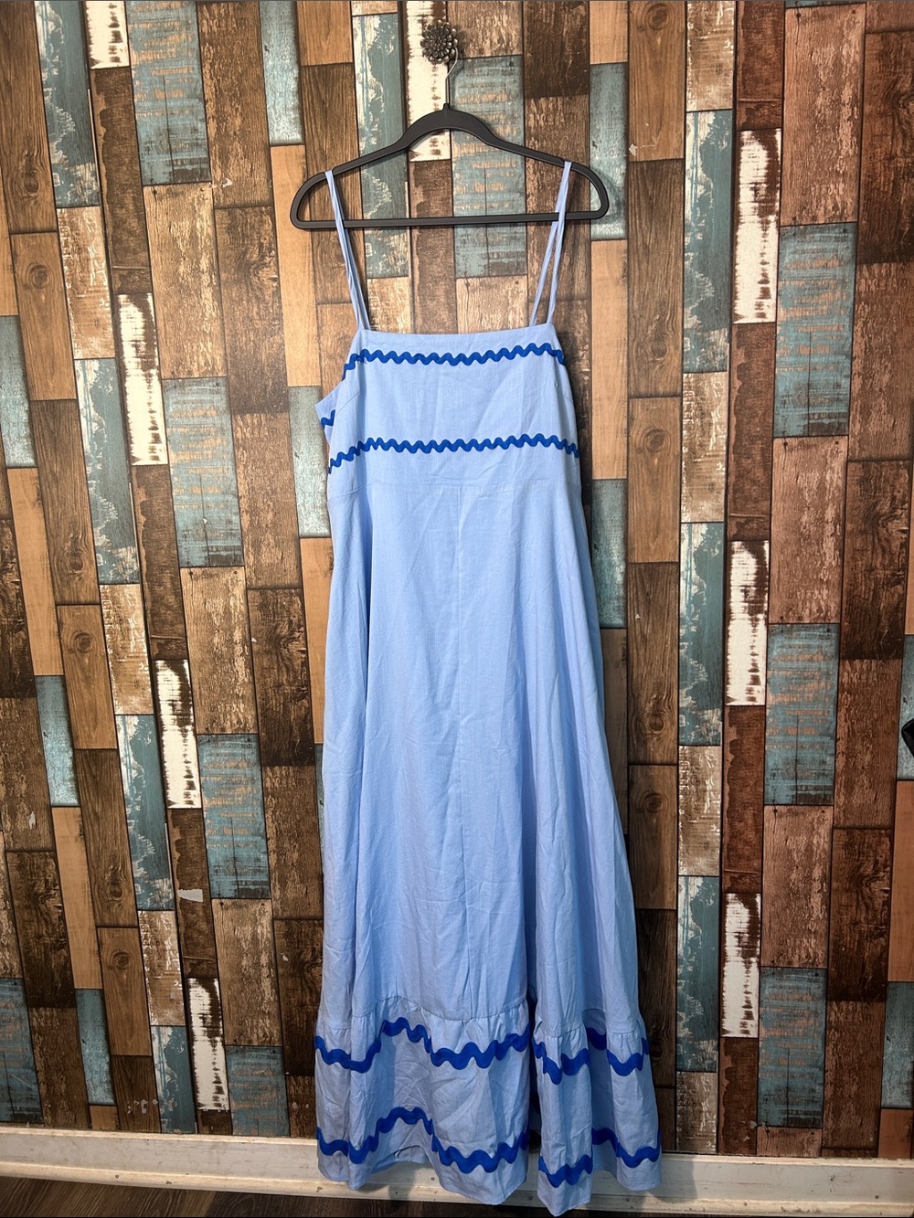 PrettyGarden Light Blue Maxi Dress with Royal Blue Rickrack